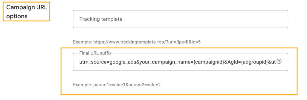 Final url suffix Google Ads campaign settings