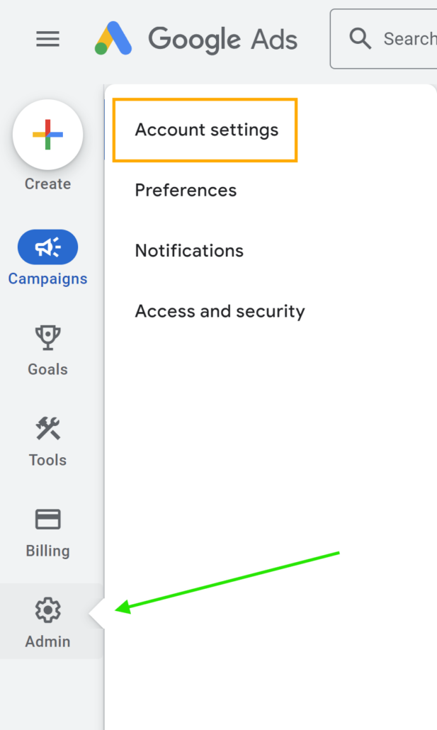 Google Ads_menu - Account settings