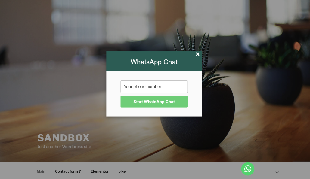 Appearance of the Leader WhatsApp Chat Module on a WordPress Site